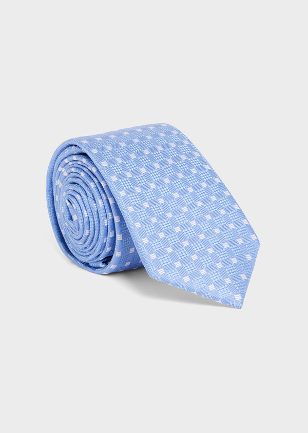 Cravate large en soie bleu ciel à motifs géométriques blanc et bleu - Father and Sons 49157