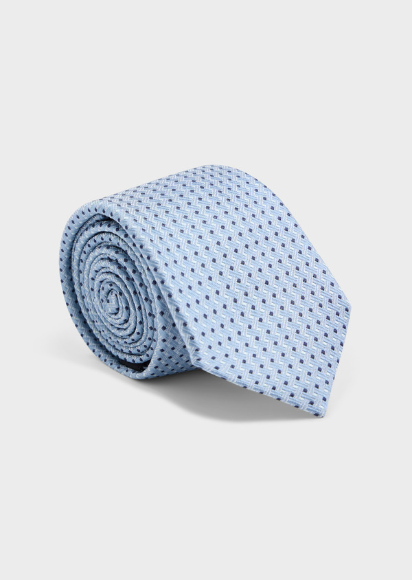 Cravate large en soie bleu céruléen à motifs géométriques - Father and Sons 62592