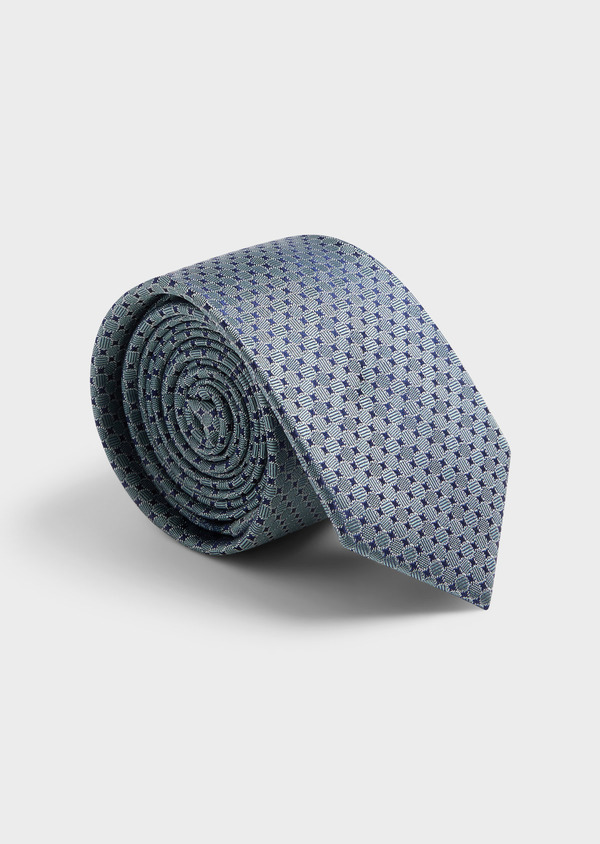 Cravate large en soie bleu marine à motifs géométriques bleu céruléen - Father and Sons 62042