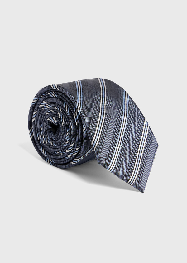 Cravate large en soie bleu à rayures bleu pâle et blanc - Father and Sons 52437