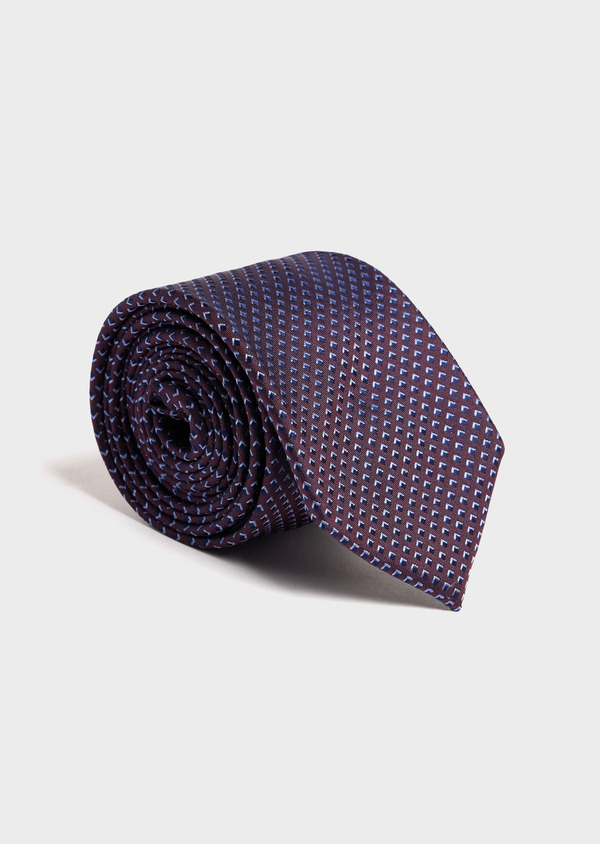 Cravate large en soie bordeaux à motifs géométriques bleus - Father and Sons 52450