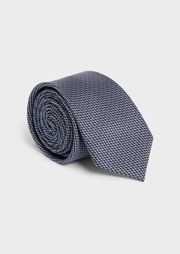 Cravate large en soie bleu ciel à motifs géométriques bleu marine - Father and Sons 57903