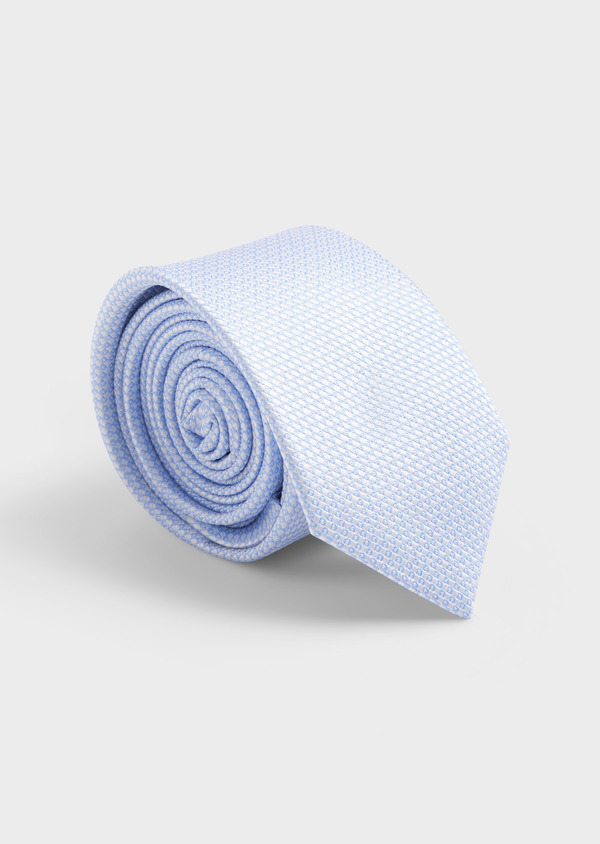 Cravate large en soie blanche à motifs géométriques bleu ciel - Father and Sons 61829