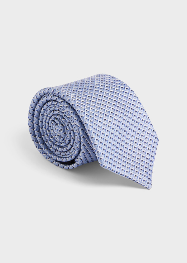 Cravate large en soie bleu ciel à motifs géométriques blanc et bleu marine - Father and Sons 64389