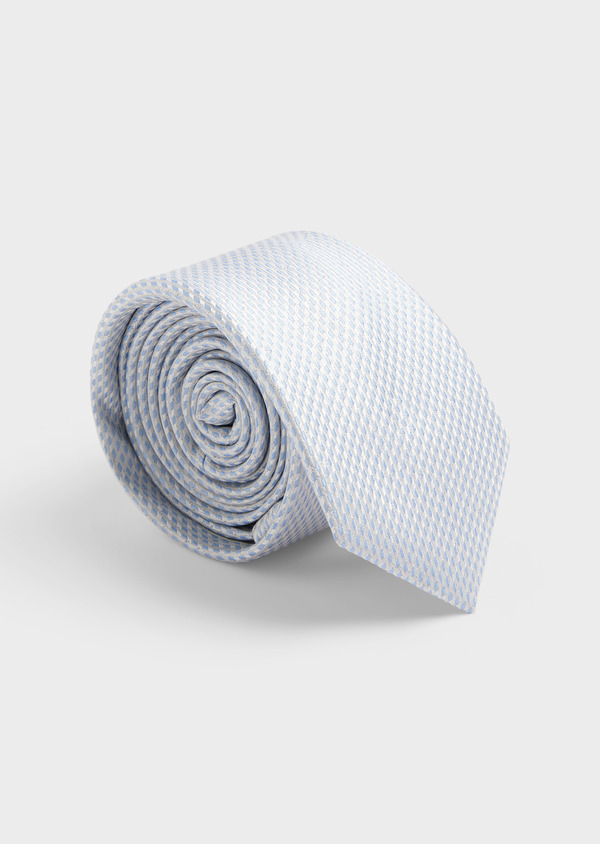 Cravate large en soie blanche à motifs géométriques bleu ciel - Father and Sons 61833