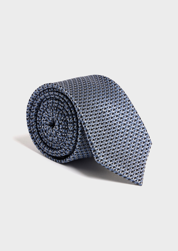 Cravate large en soie bleu ciel à motifs géométriques noir et blanc - Father and Sons 52466