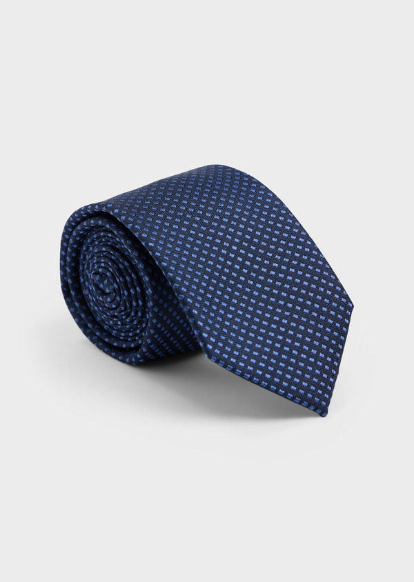 Cravate large en soie bleu indigo à motifs géométriques bleus - Father and Sons 62589
