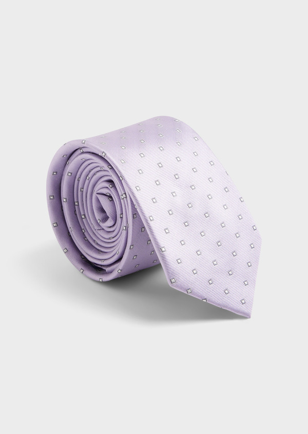 Cravate large en soie lilas à motifs géométriques blancs - Father and Sons 62036