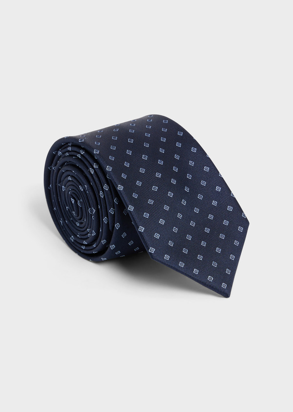 Cravate large en soie bleu marine à motifs géométriques bleu ciel - Father and Sons 57904