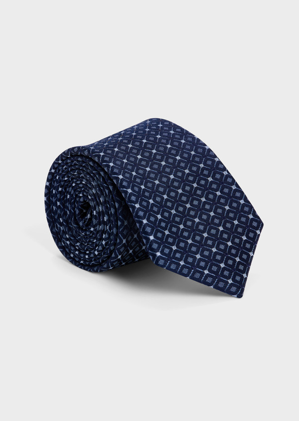 Cravate large en soie bleu ciel à motifs géométriques bleu marine - Father and Sons 62089