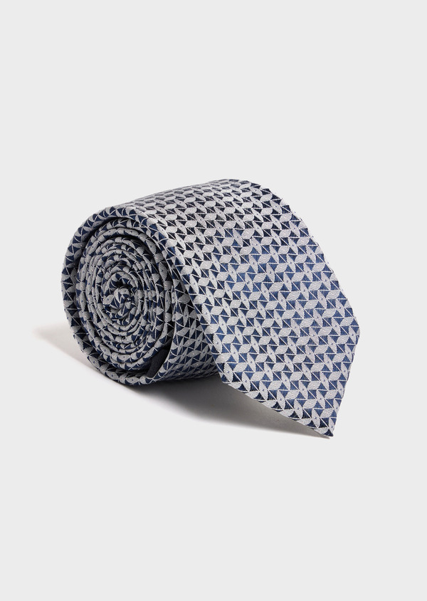 Cravate large en soie bleu marine à motifs géométriques blancs - Father and Sons 52454