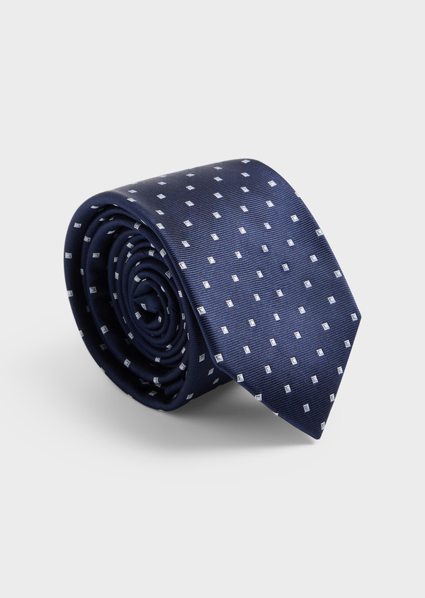 Cravate large en soie bleu marine à motifs géométriques bleu ciel - Father and Sons 62021
