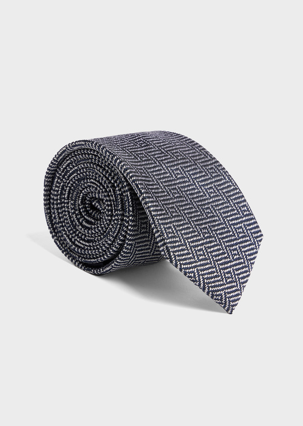 Cravate large en soie mélangée noire à motifs géométriques blancs - Father and Sons 52081