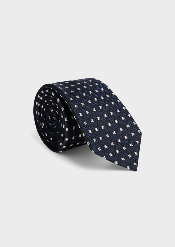 Cravate large en soie noire à carreaux blanc et bleu - Father and Sons 55984