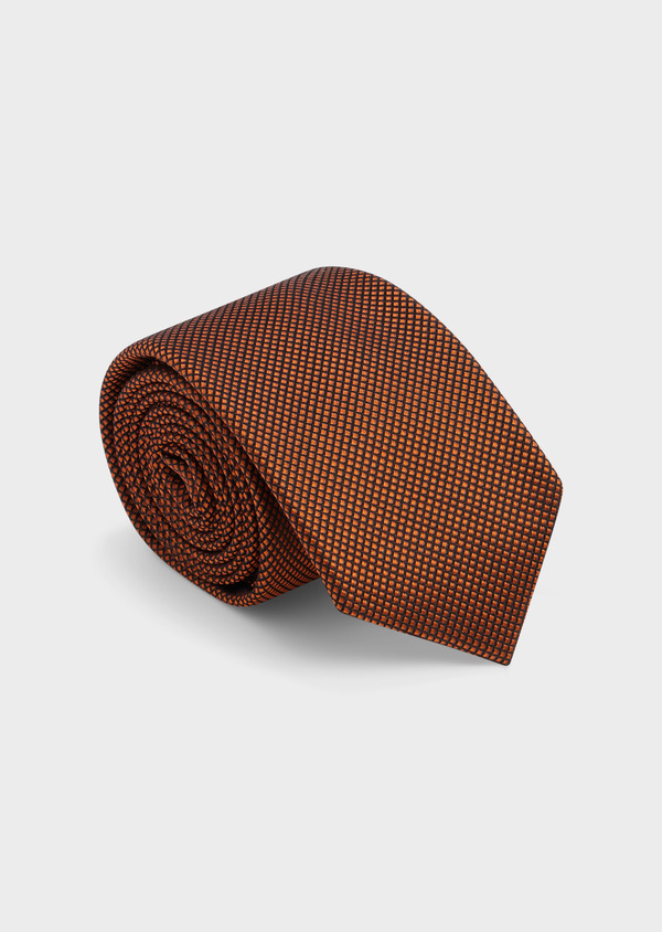 Cravate large en soie orange à motifs géométriques noirs - Father and Sons 48487