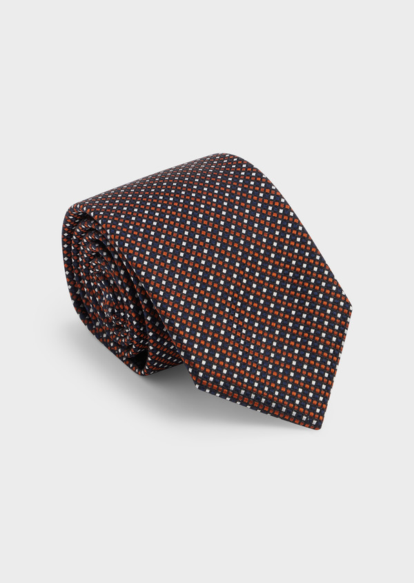 Cravate large en soie bleue à motifs géométriques orange et blanc - Father and Sons 48488