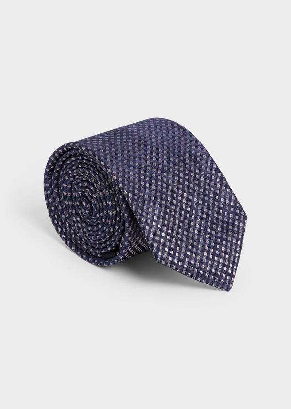 Cravate large en soie bleu marine à carreaux rose pâle - Father and Sons 58144