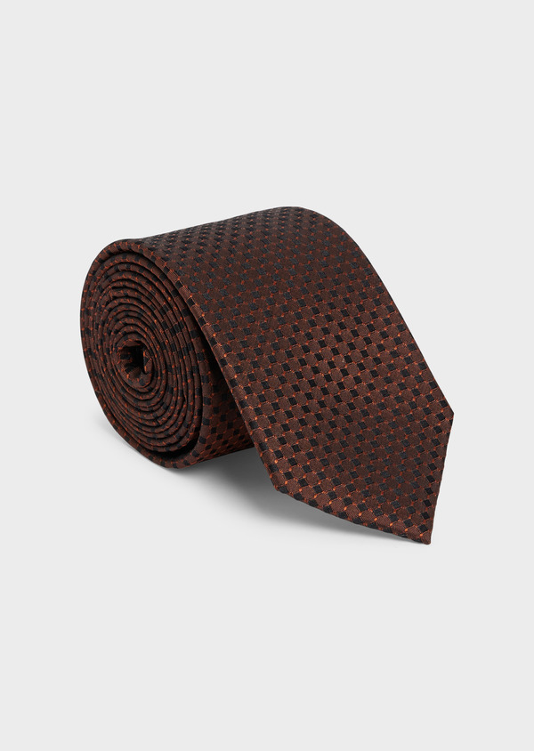 Cravate large en soie rouge brique à motifs géométriques noires - Father and Sons 48512