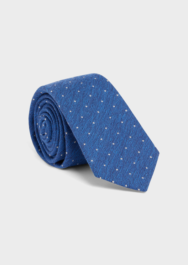 Cravate large en laine et soie bleu cobalt à pois blancs - Father and Sons 49151