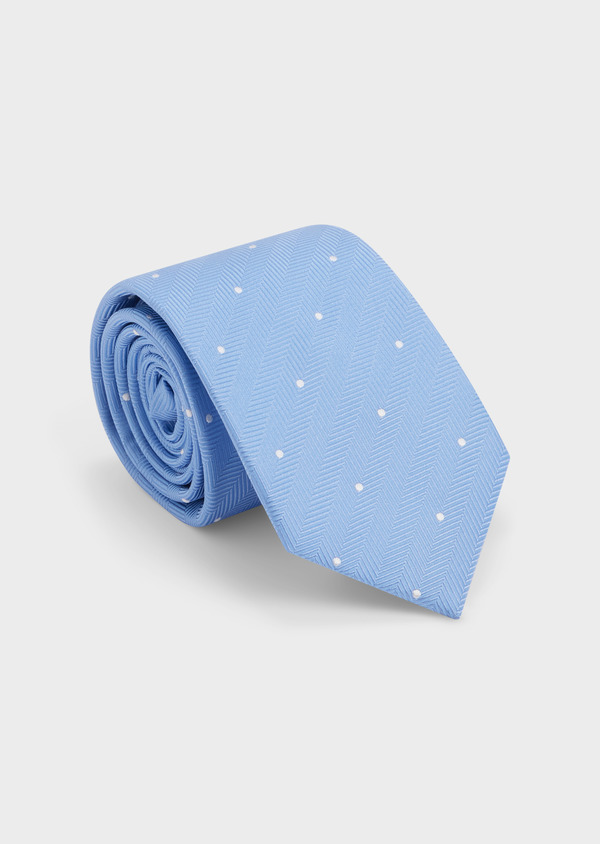 Cravate large en soie bleu ciel à pois blancs - Father and Sons 48516