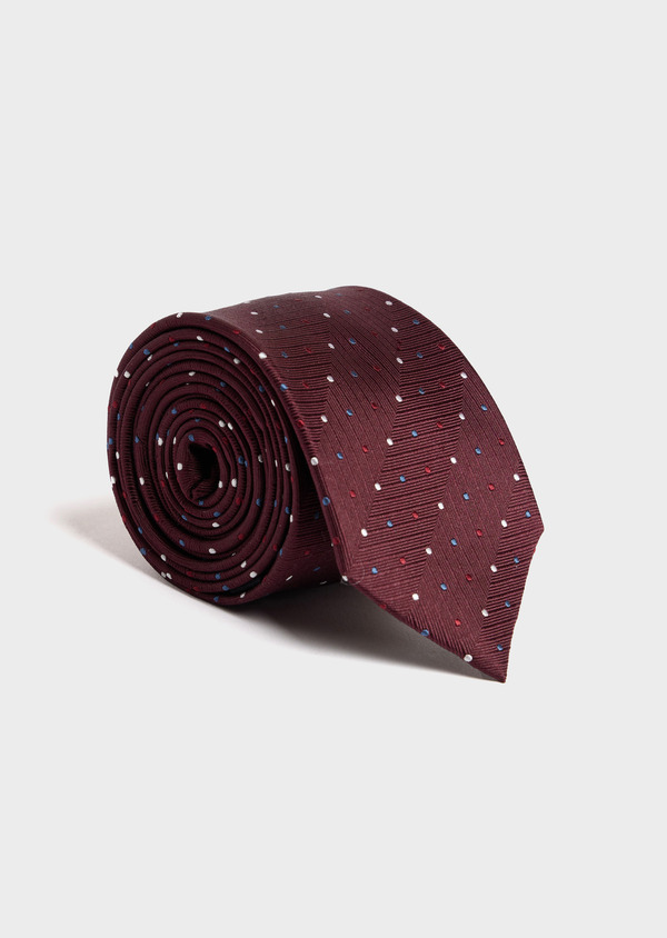 Cravate large en soie bordeaux à pois bleu, blanc, rouge - Father and Sons 52448