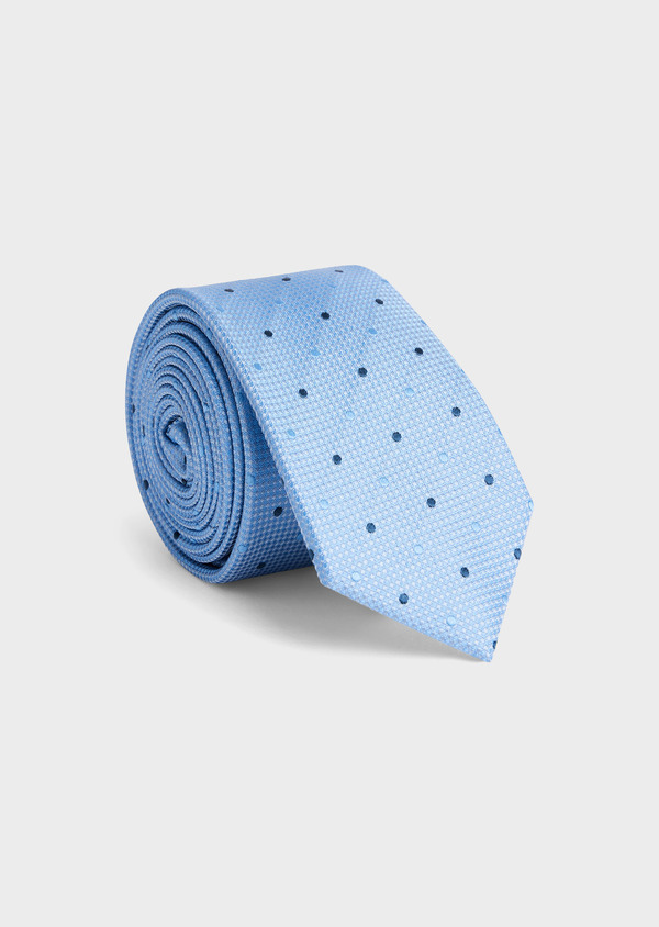 Cravate large en soie bleu ciel à pois bleu marine - Father and Sons 55986