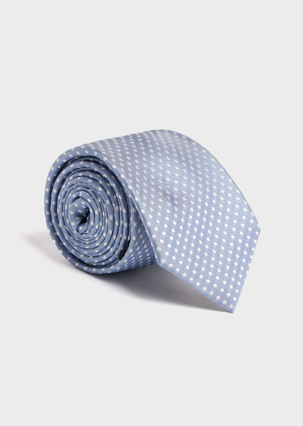 Cravate large en soie bleu ciel à pois blancs - Father and Sons 52461