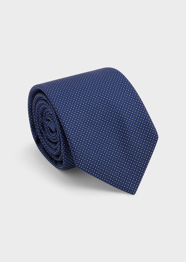 Cravate large en soie bleu marine à pois blanc et bleu - Father and Sons 48491