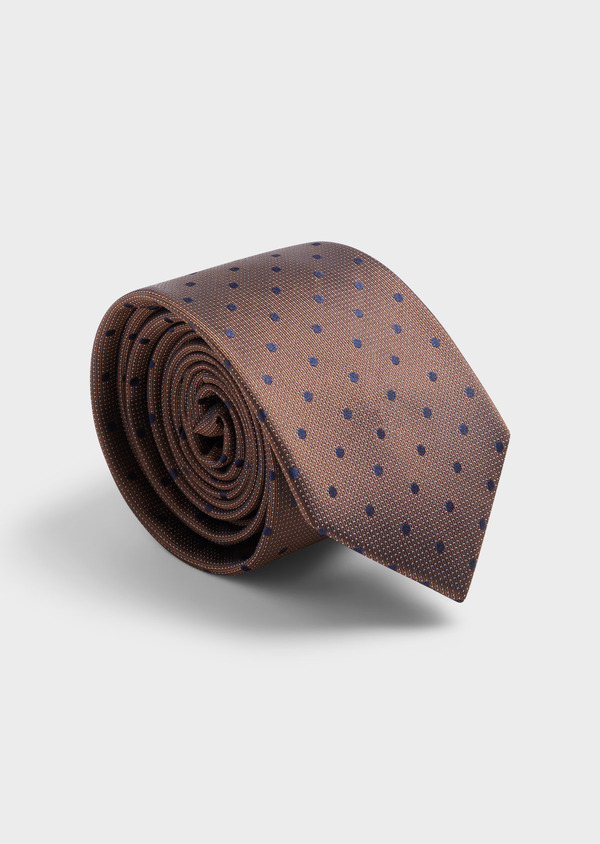Cravate large en soie terracotta à pois bleu marine - Father and Sons 62046