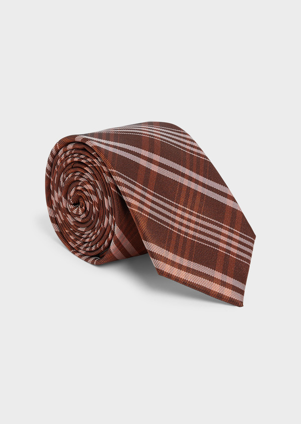 Cravate large en soie rouge brique Prince de Galles blanc - Father and Sons 48513