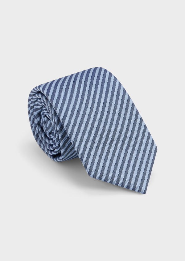 Cravate large en soie bleu ciel à rayures bleu marine - Father and Sons 48515