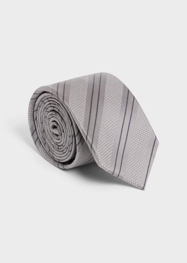 Cravate large en soie gris clair à rayures - Father and Sons 58165