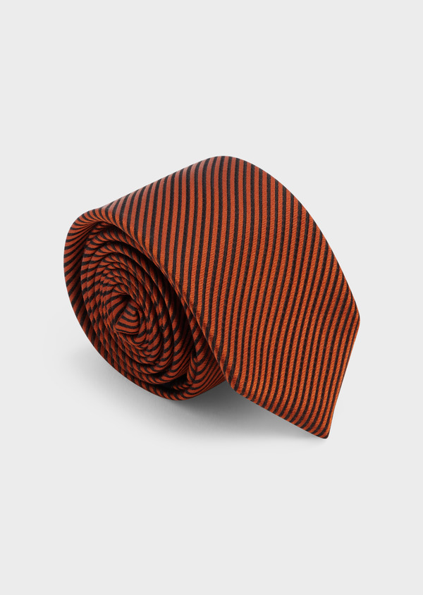 Cravate fine en soie orange à rayures noires - Father and Sons 48489