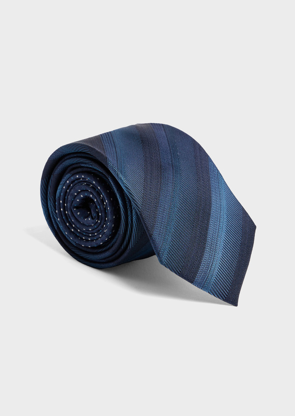 Cravate large en soie bleu prusse à rayures bleu marine - Father and Sons 52436