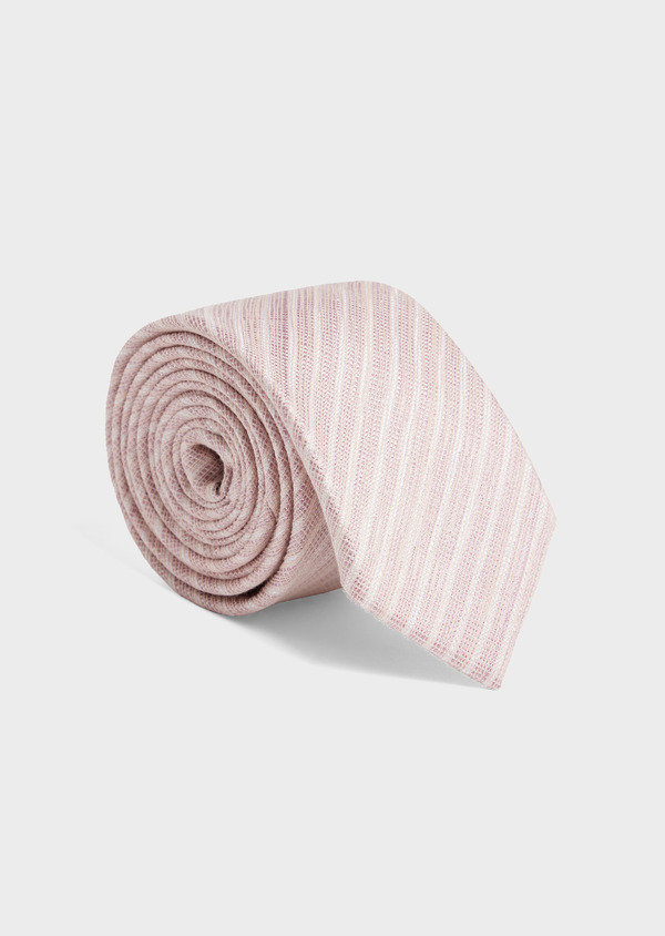 Cravate large en soie mélangée rose pâle à rayures blanches - Father and Sons 52073
