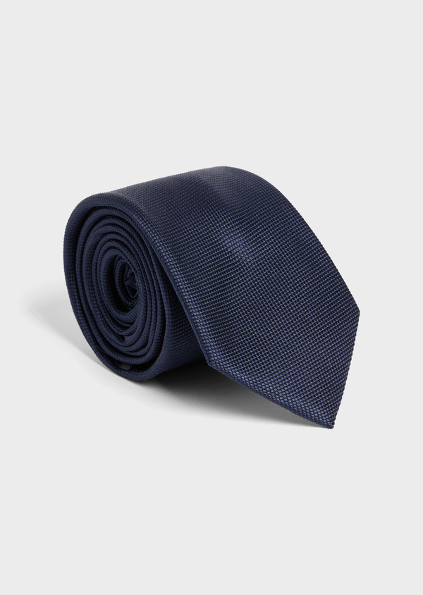 Cravate fine en soie unie bleu marine - Father and Sons 57291