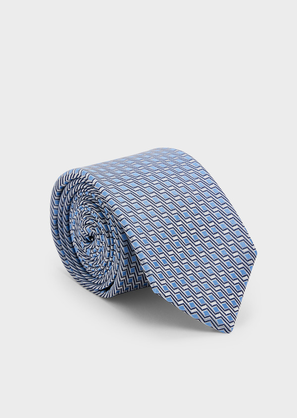 Cravate large en soie bleu azur à motif fantaisie gris - Father and Sons 45000