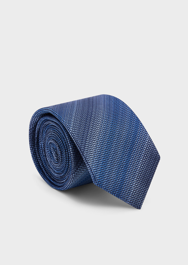 Cravate large en soie bleu chambray à motif fantaisie - Father and Sons 45046