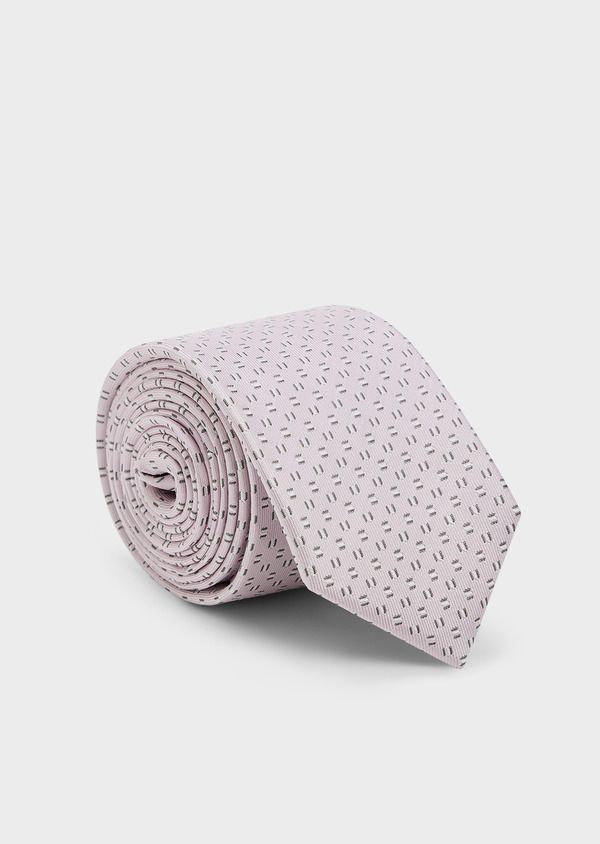 Cravate large en soie rose à motif fantaisie blanc et taupe - Father and Sons 45035