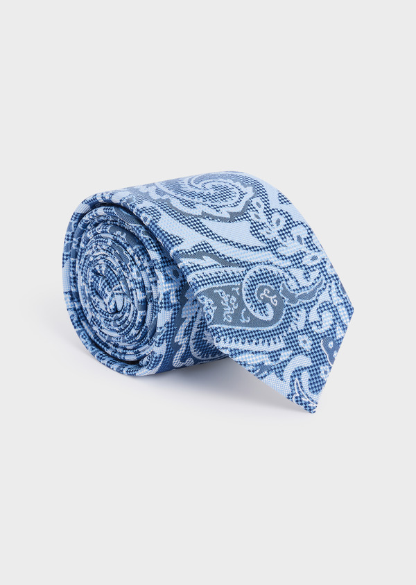 Cravate large en soie bleu ciel à motif fleuri - Father and Sons 45772