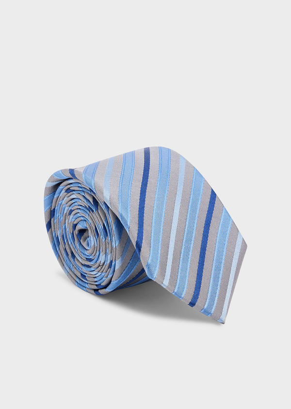 Cravate large en soie bleu marine à rayures - Father and Sons 44981