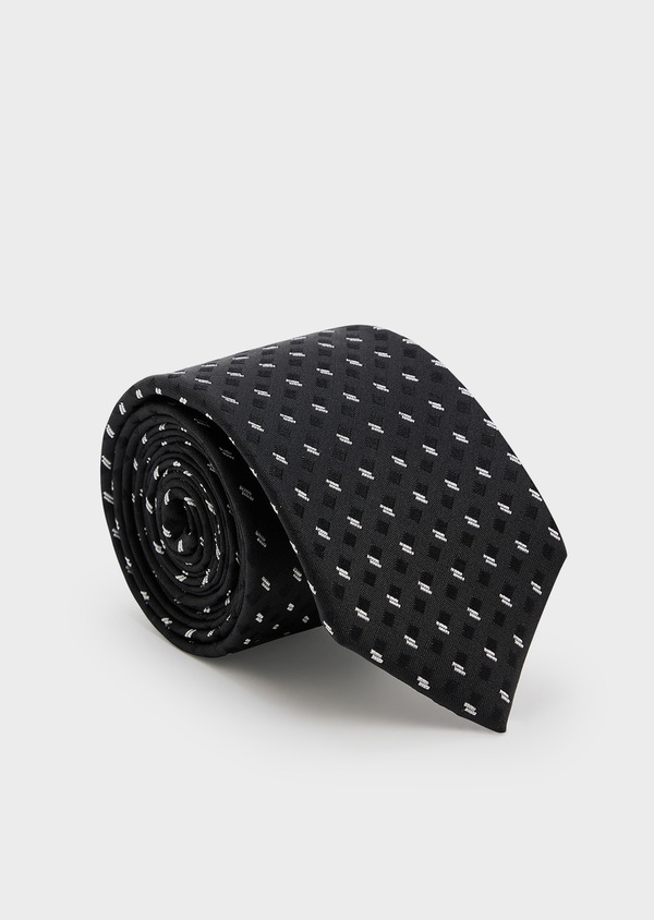 Cravate large en soie noire à motifs géométriques gris - Father and Sons 45012