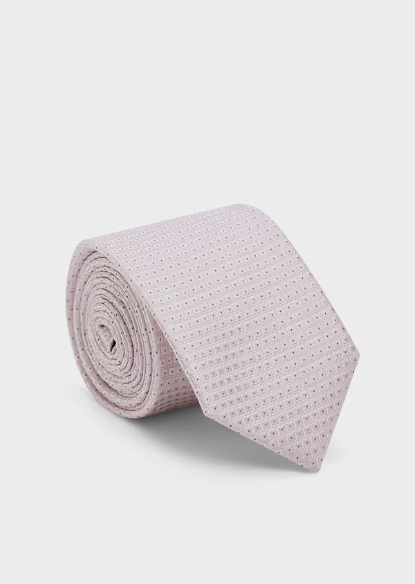 Cravate large en soie rose à motifs géométriques blanc et taupe - Father and Sons 45036