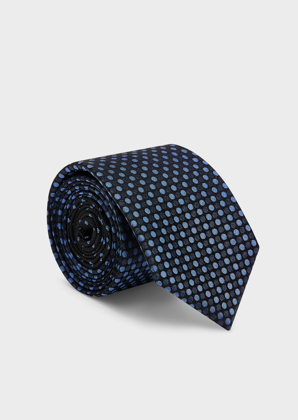 Cravate large en soie noire à pois bleu chambray - Father and Sons 45044