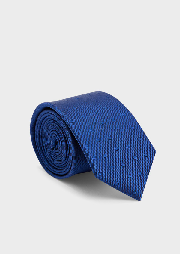 Cravate large en soie bleu indigo à pois - Father and Sons 45018