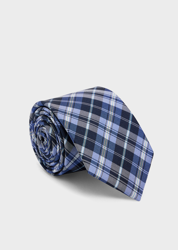 Cravate large en soie bleu cobalt Prince de Galles blanc - Father and Sons 44988