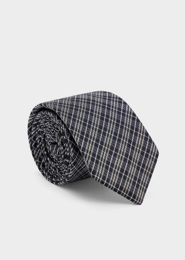 Cravate large en soie bleu marine Prince de Galles noir - Father and Sons 45008