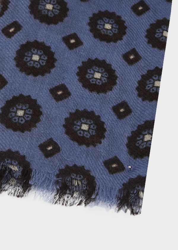 Écharpe en laine bleue à motif fleur et losange blanc - Father and Sons 42608
