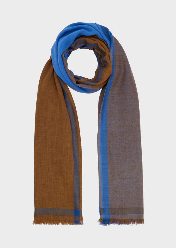 Echarpe en laine et soie marron à rayures bleu cobalt - Father and Sons 59125