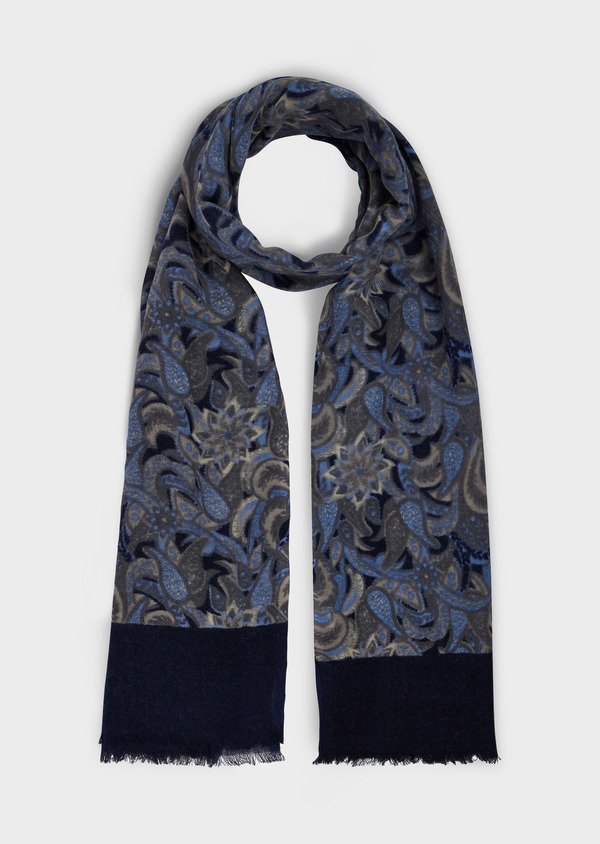 Echarpe en laine gris clair à motif fleuri bleu - Father and Sons 48300